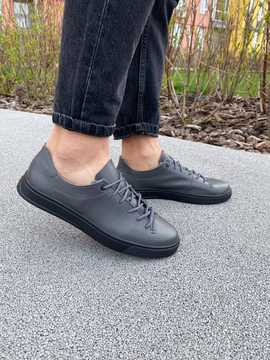 Кеди чоловічі ShoesBand Сірі натуральні шкіряні на чорній підошві 42 (27,5 см) (S79161-2)