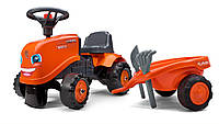 Детский трактор каталка толокар с прицепом лопата грабли Falk Kubota оранжевый от 1 года до 3 лет Франция