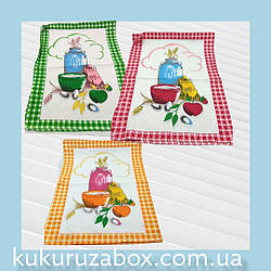 Комплект з 4 -х  полотенець-салфеток "Оливки 2". Льон