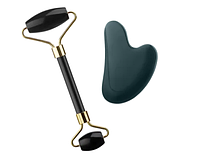Роллер-массажер и скребок Гуаша "Лапка" для лица и тела, черный (KG-4822)