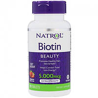 Біотин (Biotin) Natrol, 5000 мкг, 90 таблеток, з полуничний смак