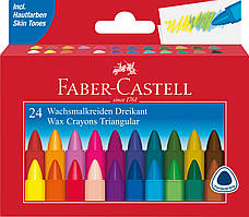 Олівці воскові Faber-Castell Wax Crayons Triangular тригранні в картонній коробці 24 кольору, 120024