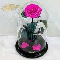 Роза в колбе Lerosh под стеклянным куполом ярко-розовая фуксия 33 см. 830172