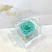 Стабилизированная роза Lerosh бутон розы в подарочной коробке бирюзовый 8x8x8 см. 830177