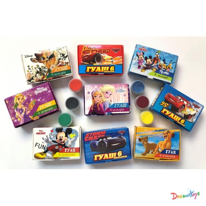 Гуашь 6 цветов 10 см3 70 гр Disney в кор. 10*7*2.5см ТМ Тетрада Украина