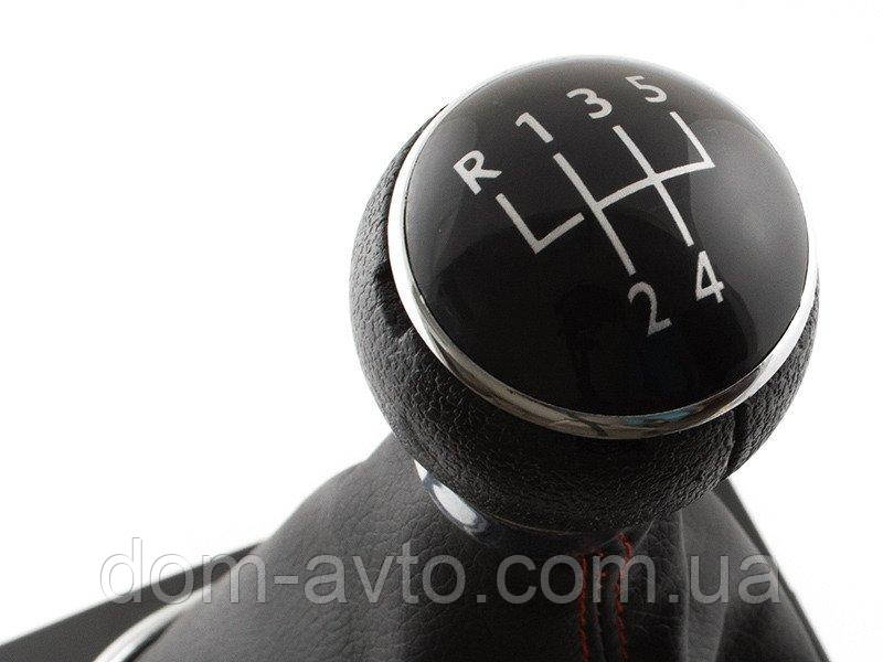 VW Golf VI 08-12 Ручка КПП + Сильфон ЧОРНИЙ з ЧЕРВОНОЮ різьбою та безелем ХРОМ 5 ШВИДКІСТЕЙ