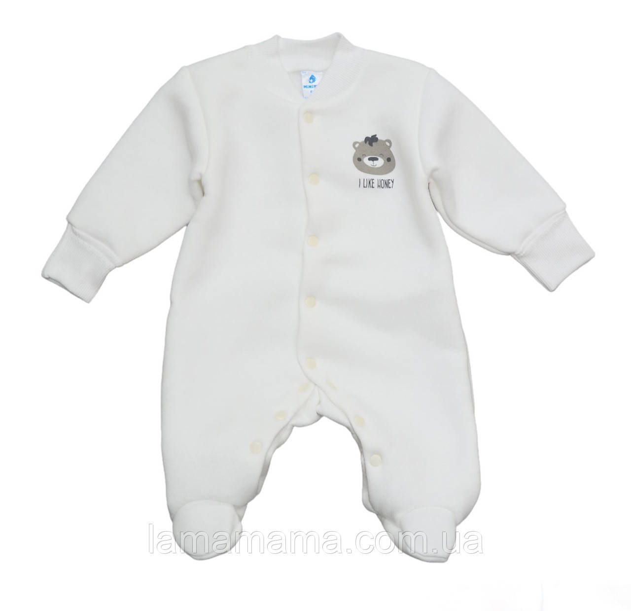Теплий комбінезон (трьохнитка з начосом) Ведмедик молочний Minikin, фото 1