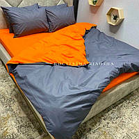 Евро однотонный комплект постельного белья Оранжевый серый бязь голд люкс Виталина 200х220