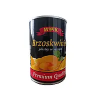 Персики консервированные в сиропе в ж/б M&K (Польша), 565г, половинками, дольками