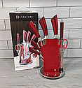 Набір кухонних ножів 9 предметів Edenberg EB-3616 — Червоний/Кухонні ножі на підставці, що крутиться, фото 6