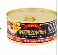 Мясная консерва тушонка свинина в собственном соку (паштет) MK 94% мяса, 300г (Польша), ж/б без консервантов