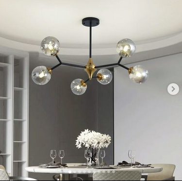 ЛЮСТРА МОЛЕКУЛА НА 6 ПЛАФОНІВ КОЛЬОРУ ГРАФІТ/ЯНТАР/ПРОЗОРІ MD 8023-6, фото 1