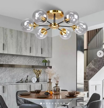 Вінтажний стельовий світильник на 6 плафонів кольору янтар або графіт у корпусі метал чорного кольору, фото 1