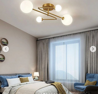 СТЕЛЬОВА ЛЮСТРА В ЛАТУННОМУ КОРПУСІ З ВИГНУТИМИ РІЖКАМИ НА 4 ЛАМПИ YQ 317/4 AB, фото 1