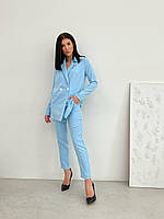 Женский деловой брючный костюм S-M L-XL 2XL-3XL (42-44 46-48 50-52)  пиджак брюки ГОЛУБОЙ L-XL