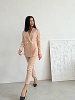Женский деловой брючный костюм S-M L-XL 2XL-3XL (42-44 46-48 50-52) пиджак брюки БЕЖЕВЫЙ L-XL