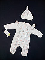 Детский комплект для новорождённых человечек и шапочка HappyTot Зайчата 68см белый 941