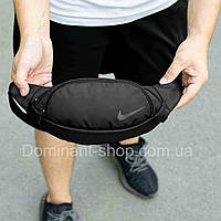 Стильная спортивная поясная сумка через плечо бананка Nike черная тканевая на два отделения