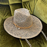 Летняя плетеная шляпа Федора с декором, цепью и пирсингом SuedeCord