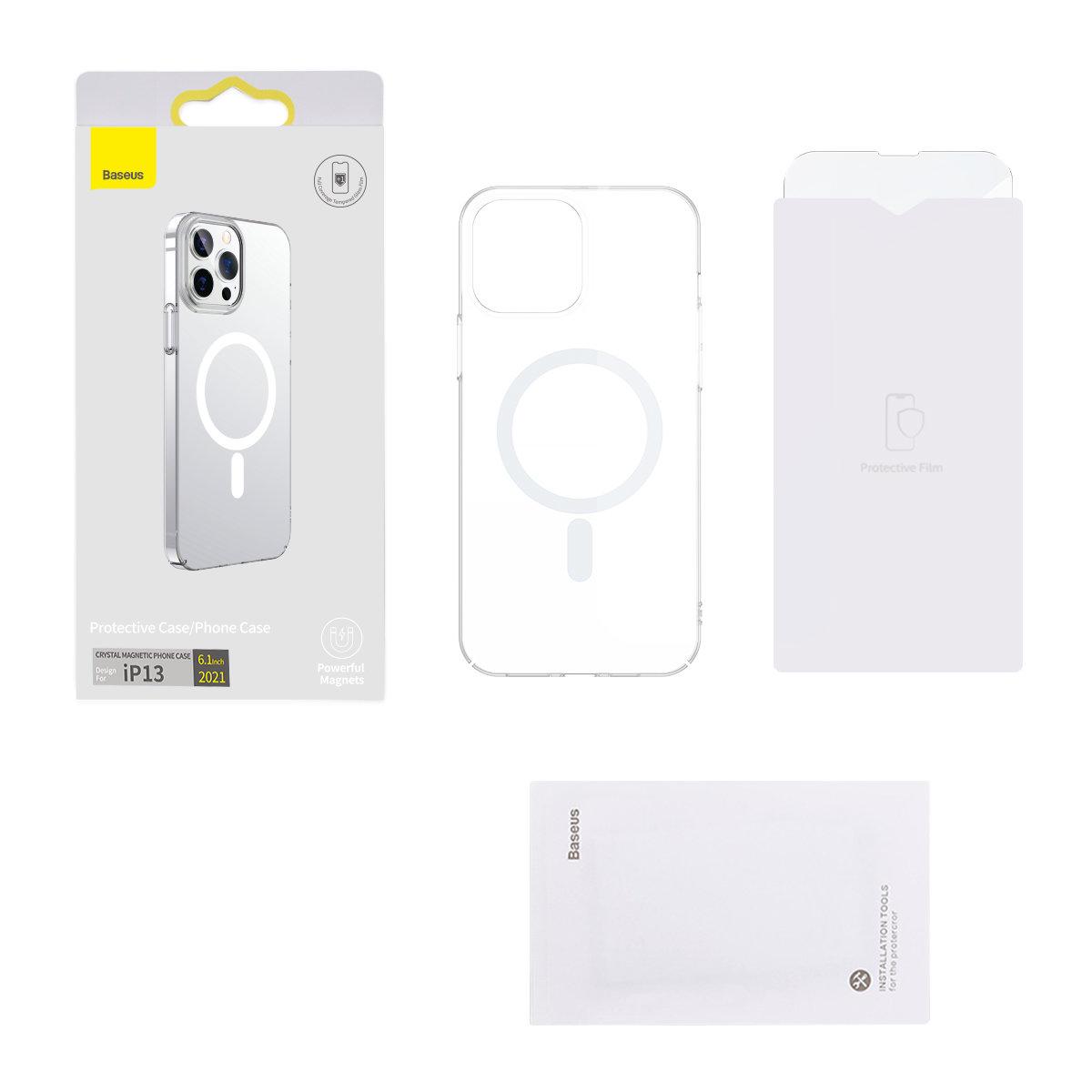 Прозорий чохол Magsafe Baseus Crystal Magnetic для iPhone 13 + захисне скло