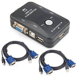 2-портовий KVM-свіч, перемикач USB і 2 кабелі