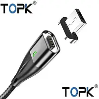 Магнітний дата-кабель 1 метр TOPK AM61 MicroUSB Чорний Швидка зарядка QC3.0 + передача даний ОВАЛЬНИЙ