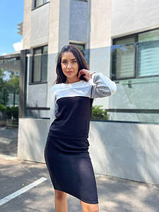 Ангоровый костюм жіночий кофта з спідницею в смужку 46/48, Чорно-білий