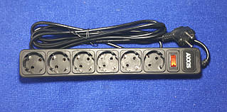 Мережевий фільтр подовжувач переноска 6 гнізд 3m BLACK провід 3*0.75мм2 Optima Base AXXIS