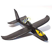 Самолет планер Акула 36x36x10 см с зарядкой и моторчиком Черный / Детский пенопластовый самолетик