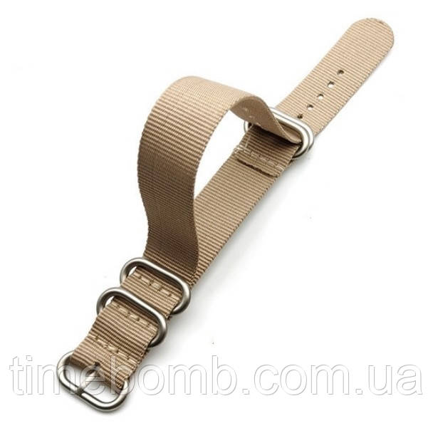 Нейлоновий ремінець ЗУЛУ для годин зі сталевою пряжкою 18 мм хакі