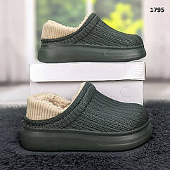 Калоші без задника сабо на хутрі дитячі Dago Style хакі