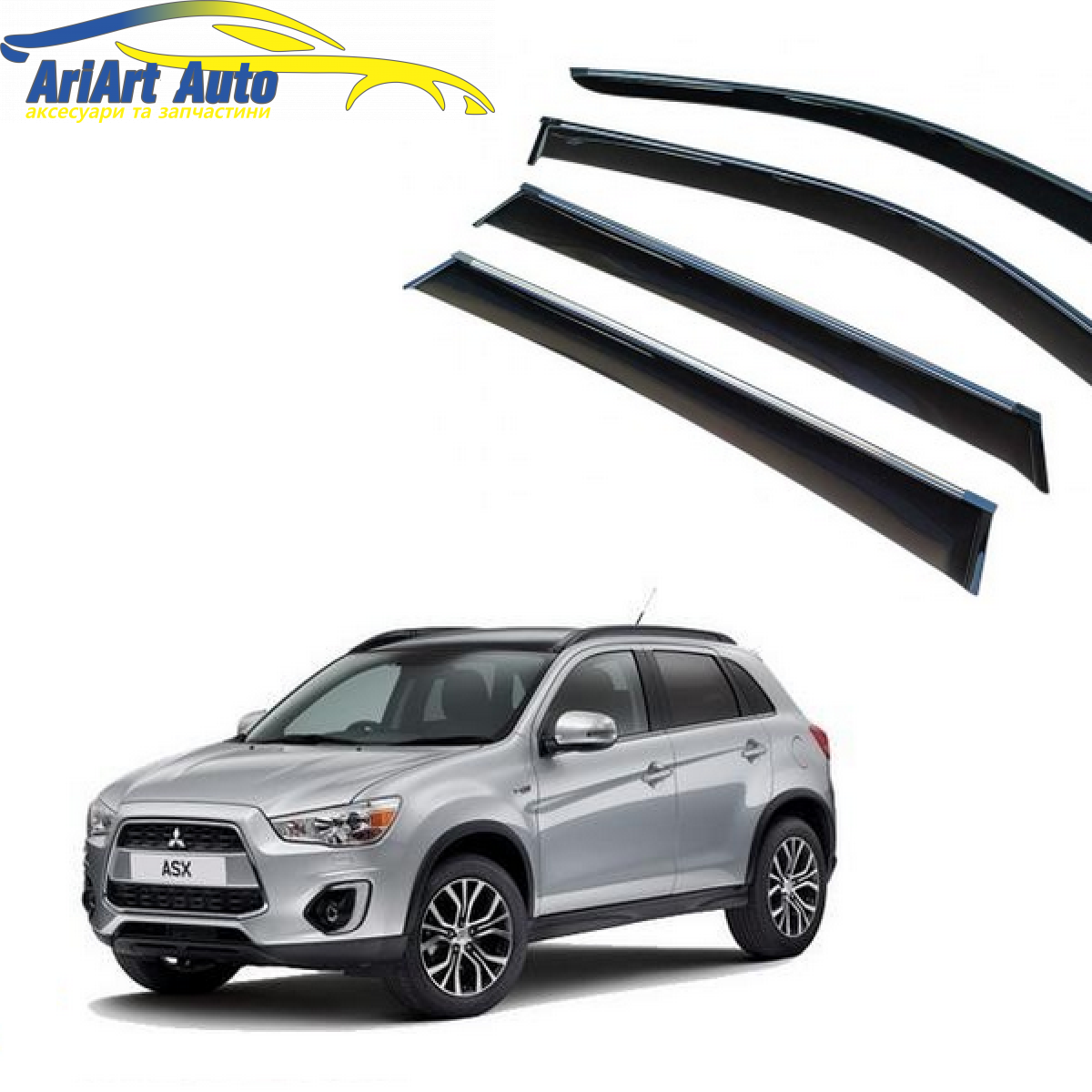 Дефлектори вікон Mitsubishi ASX 2010-2017 (скотч) TopVisor з хром молдингом