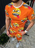 Яскравий помаранчевий чоловічий літній спортивний костюм з модним принтом смайликів
