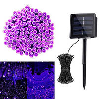 Садовый фонарь гирлянда 22м 200LED на солнечной батарее, фиолетовый
