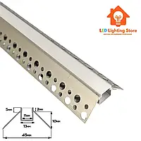 Профіль алюмінієвий під шпаклівку LDP-133 та матовий розсіювач Зовнішній кут. (комплект 2м.)