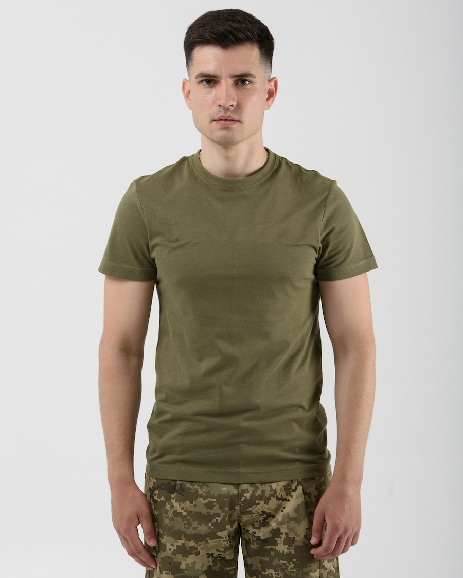 Футболка Basic військова бавовняна Олива GREHORI Textile S