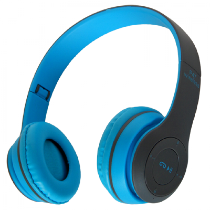 Бездротові навушники накладні WOW P47 Гарнітура Bluetooth 4.2 + MicroSD + FM радіо Сині - фото 1 - id-p1668707807