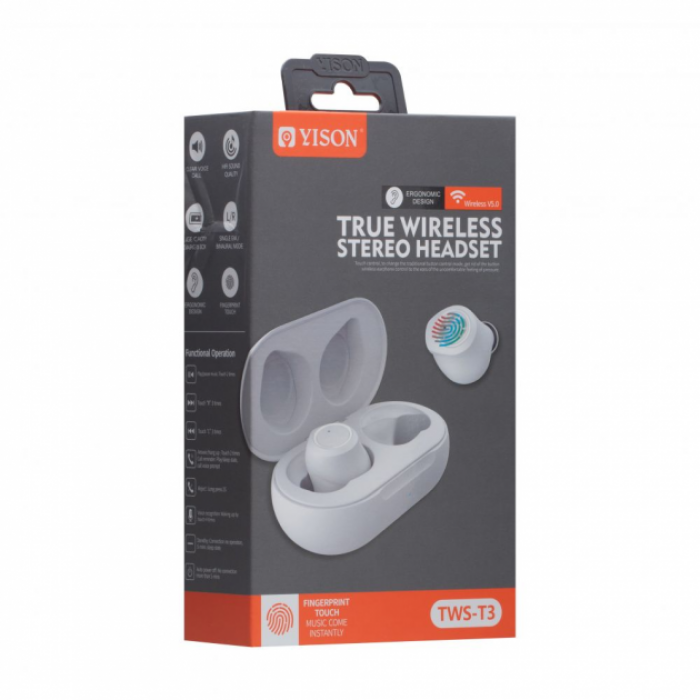 Беспроводные наушники Yison TWS-T3 Гарнитура Bluetooth в кейсе Белые - фото 6 - id-p1668707906
