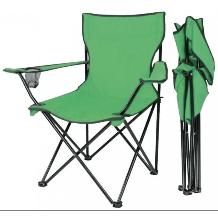 Стул раскладной со спинкой WOW HX 001 Кресло туристическое с подстаканником Зелёный - фото 1 - id-p1668707946