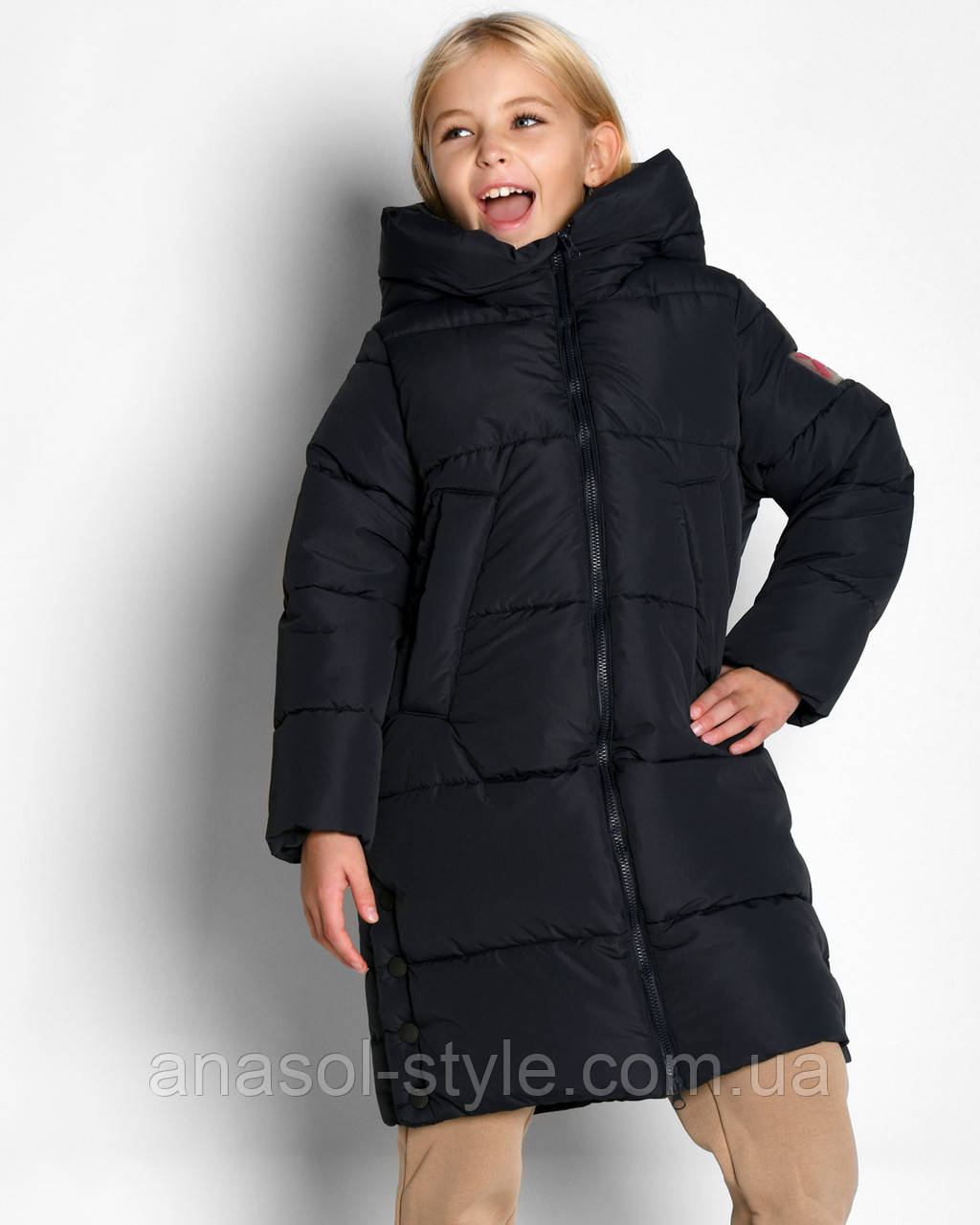 Стильний пуховик зимова куртка подовжена для дівчинки плащовка Dable lake графіт X-Woyz DT-8360-29