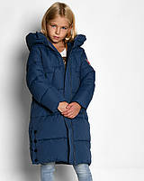Стильный пуховик зимняя куртка для девочки удлиненная плащевка Dable lake синяя X-Woyz DT-8360-35