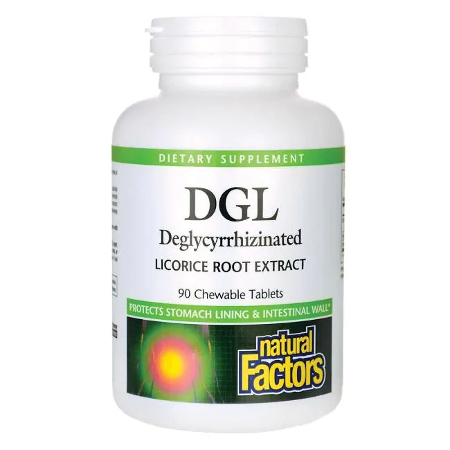 Natural Factors DGL гліцирризінат екстракту з кореня солодки 90 жувальних таблеток