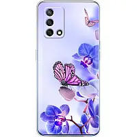 Чохол Силіконовий з Картинкою на OPPO A74 4G (Квітка, Метелик на Орхідеї)