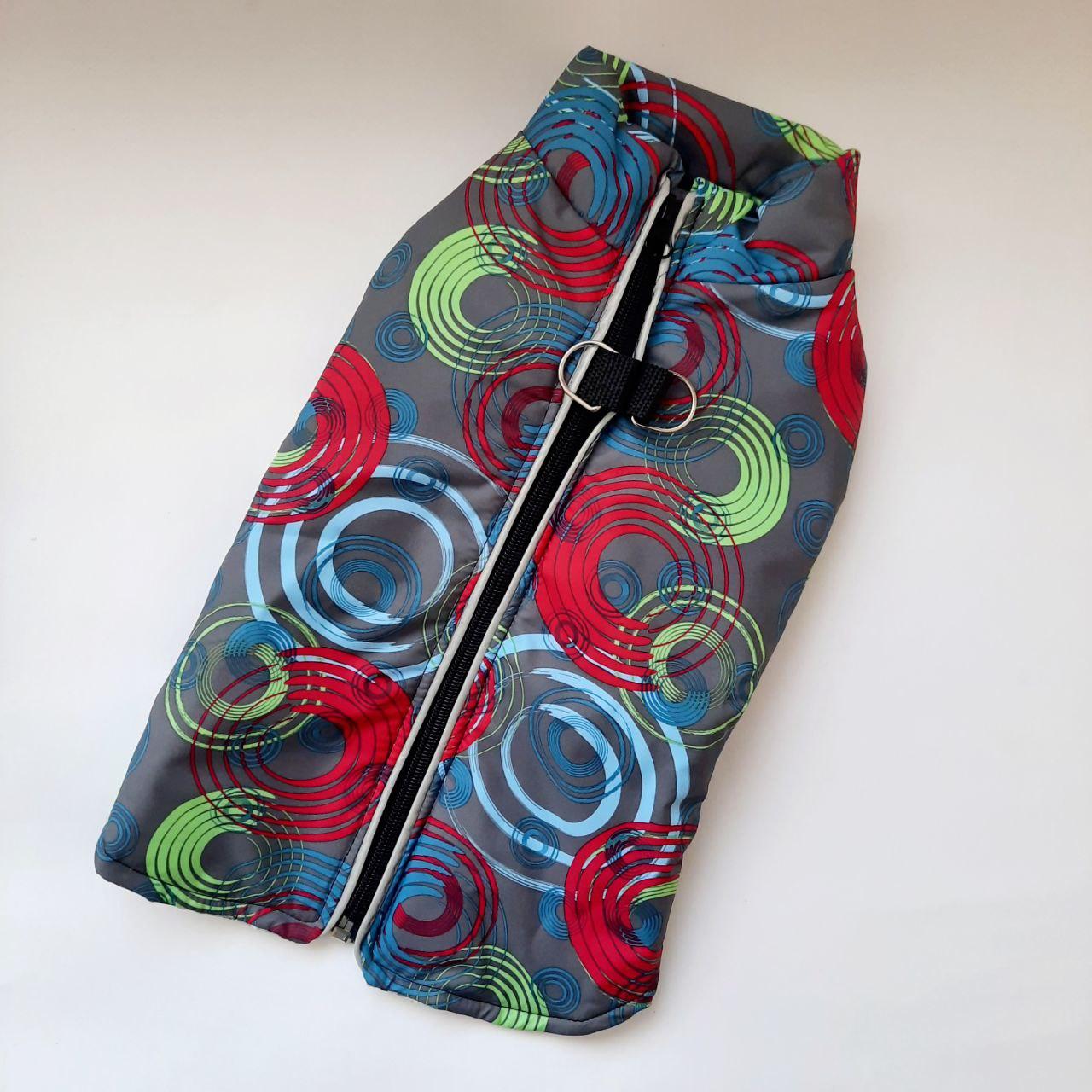 Одяг для собаки жилет утеплений на блискавці зі світловідбиваючою стрічкою оливковий 28 S, фото 1