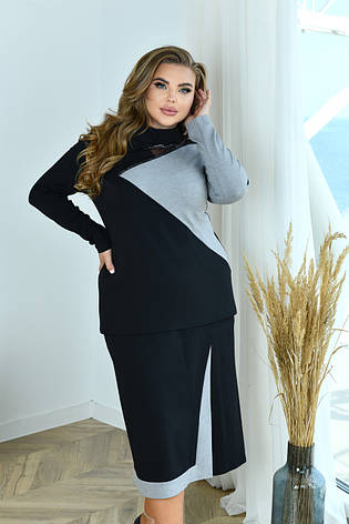 Стильний сірий костюм великих розмірів жіночий спідничний костюм, фото 2