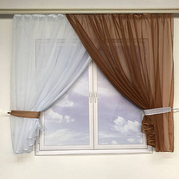 Коротка тюль для спальні із шифону ALBO 300x170 cm Коричнева (KU-139-13)