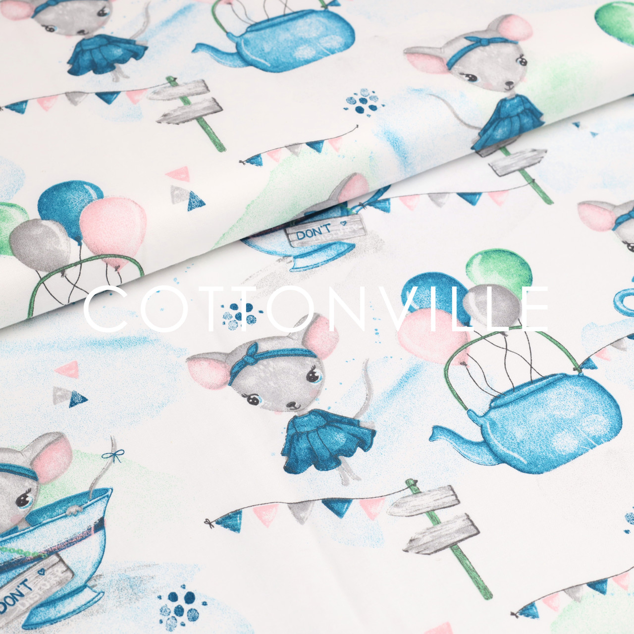 Бязь Мишки з  блакитними кульками