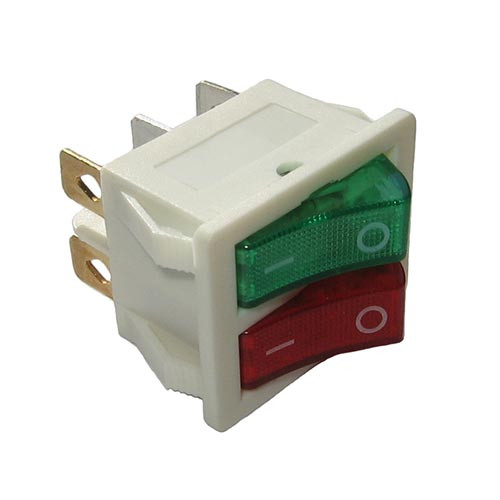 Кнопка перемикач KCD3-606 клавішний подвійний з підсвіткою 220V червоний + зелений