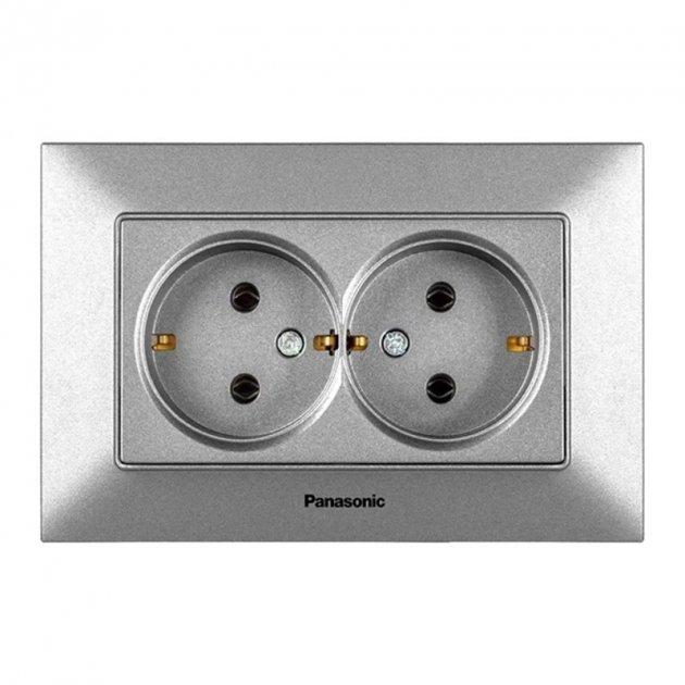 Розетка подвійна із заземленням Panasonic Arkedia Slim срібна, фото 1
