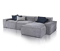 Модульный секционный диван угловой MeBelle BELLA SOFA 2,6 х 1,5 м дизайнерский в гостиную, серый велюр рогожка